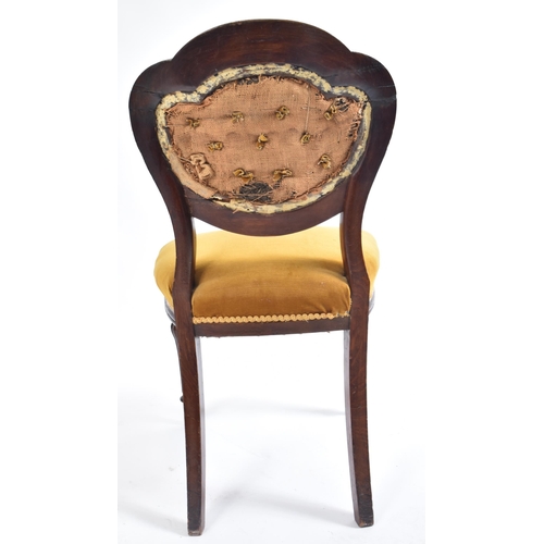 516 - A set of five Victorian 19th century mahogany framed & velour upholstered dining chairs. Each chair ... 