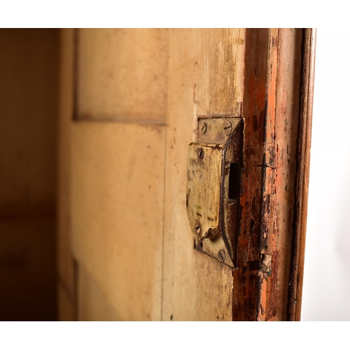 335 - A 19th century French painted housekeepers cupboard /  armoire / wardrobe. The armoire having a flya... 