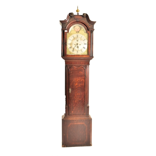 336 - A 19th century oak and mahogany crossbanded brass faced North Country 8-day moonphase action longcas... 