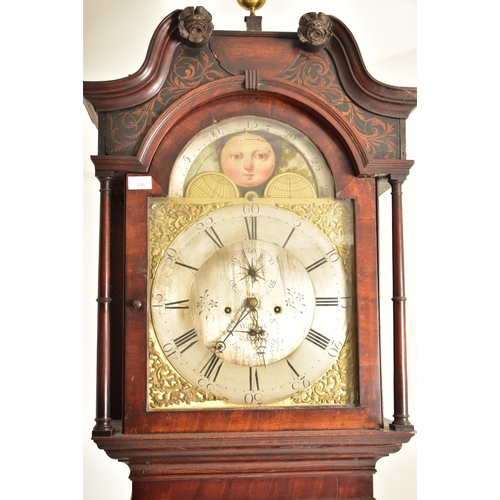 336 - A 19th century oak and mahogany crossbanded brass faced North Country 8-day moonphase action longcas... 