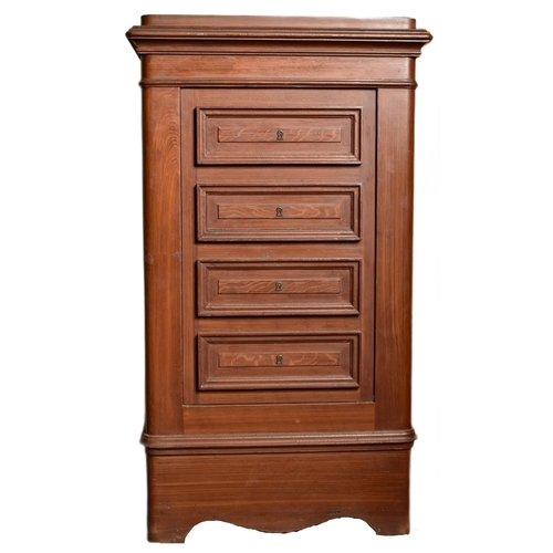 534 - A 20th century solid cast iron bachelor chest of drawers shaped floor safe. The safe in the shape of... 