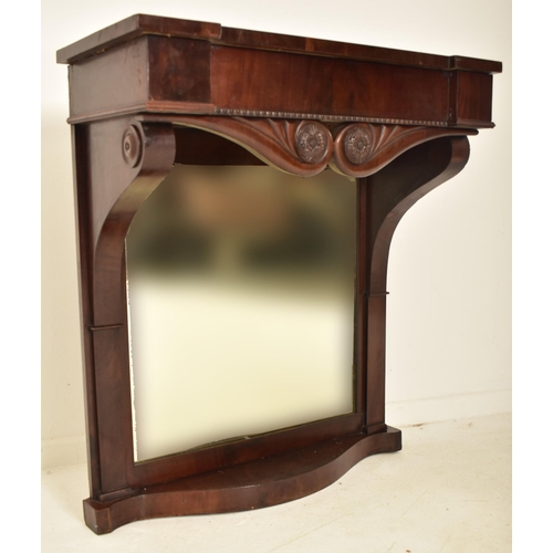 355 - A 19th century continental Biedermeier manner carved mahogany mirrored front console. The console de... 