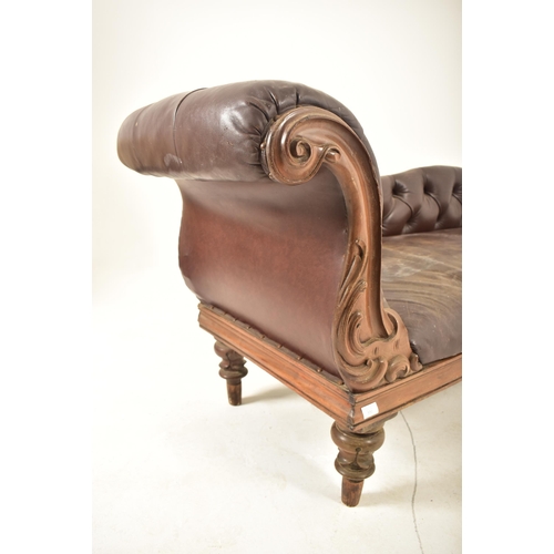 550 - A late Victorian late 19th century brown leather & mahogany framed chaise longue. The chaise having ... 