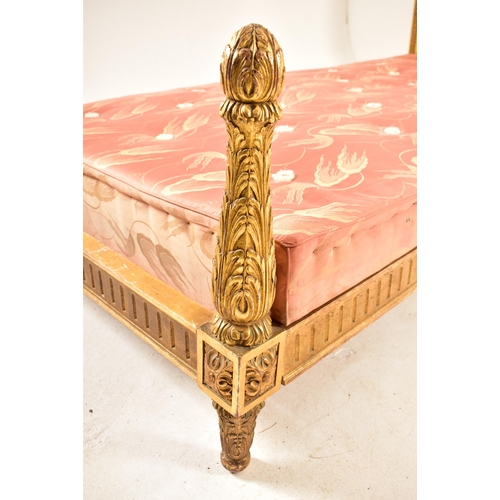 560 - A pair of French second half of 19th century parcel gilt wood & upholstered single beds. Each bed ha... 