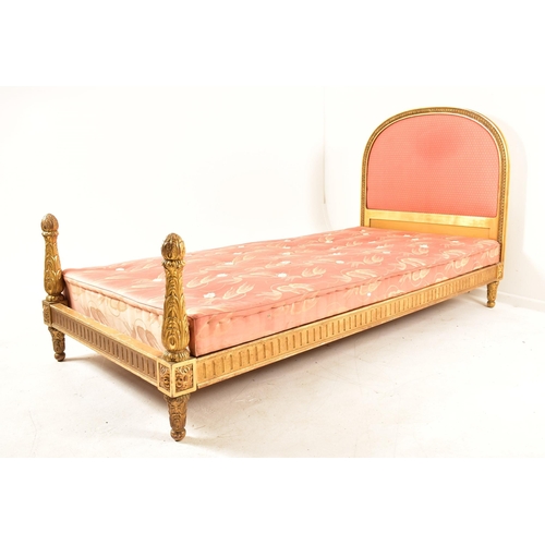 560 - A pair of French second half of 19th century parcel gilt wood & upholstered single beds. Each bed ha... 