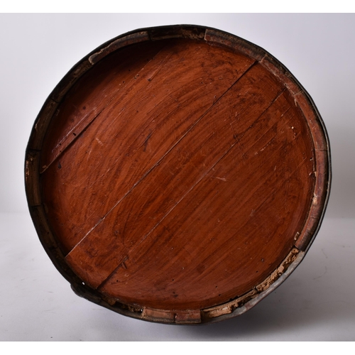 567 - A large 19th century Victorian shipping spice barrel of slatted wood construction with circular lid,... 