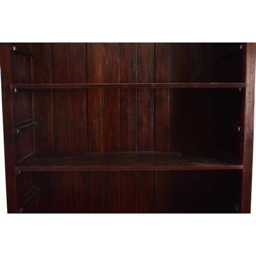 578 - A Victorian style 20th century mahogany open front bookcase. The bookcase having a cornice pediment ... 