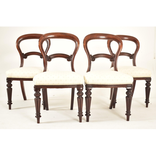 387 - A set of Victorian 19th century carved mahogany balloon back dining chairs. Each chair having a ball... 