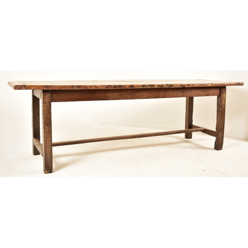 580 - A large Victorian 19th century fruitwood refectory farmhouse dining table together with set of five ... 