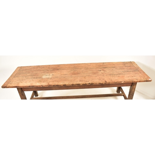 580 - A large Victorian 19th century fruitwood refectory farmhouse dining table together with set of five ... 