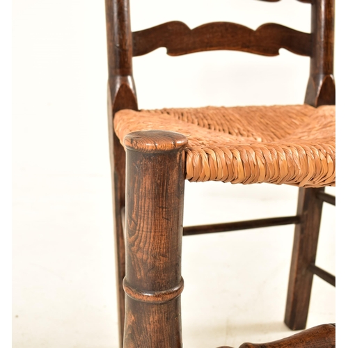 580 - A large Victorian 19th century fruitwood refectory farmhouse dining table together with set of five ... 