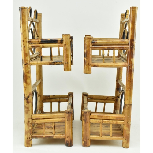 397 - A pair of late 19th century Victorian Aesthetic movement crafted bamboo hanging bookshelves. Each bo... 