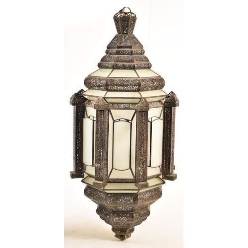 401 - A large Islamic inspired pierced metal & glazed Mosque temple ceiling lantern light. The lantern of ... 