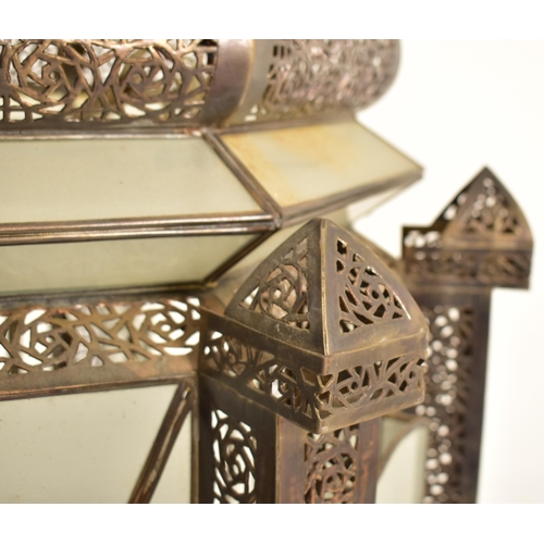 401 - A large Islamic inspired pierced metal & glazed Mosque temple ceiling lantern light. The lantern of ... 