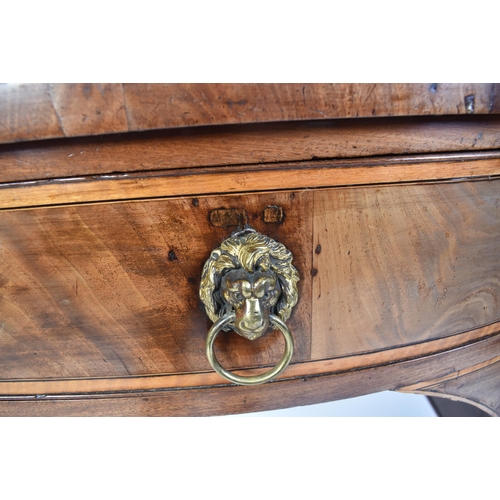 403 - A late 18th century George III Sheraton manner sideboard credenza. Raised on square tapering legs wi... 