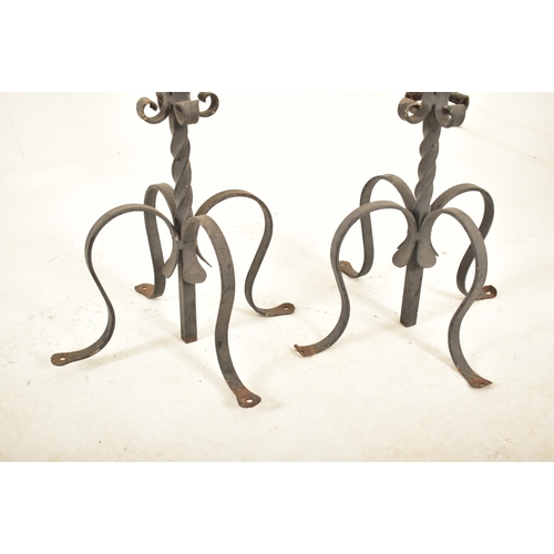 597 - A pair of late 19th century painted wrought iron castle / stately home wall corner pedestal lantern ... 