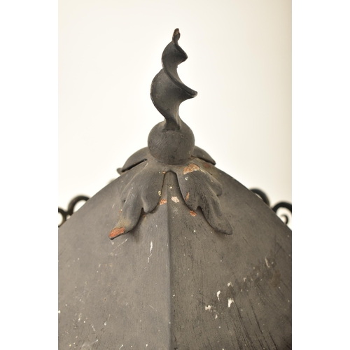 597 - A pair of late 19th century painted wrought iron castle / stately home wall corner pedestal lantern ... 