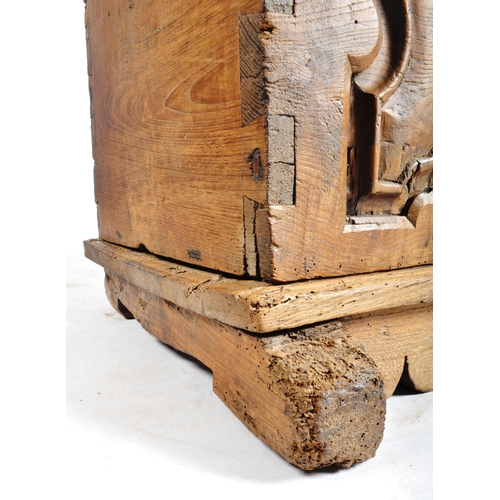 598 - A 17th century Spanish continental elm coffer blanket box chest. The trunk having hoop & clasp hinge... 