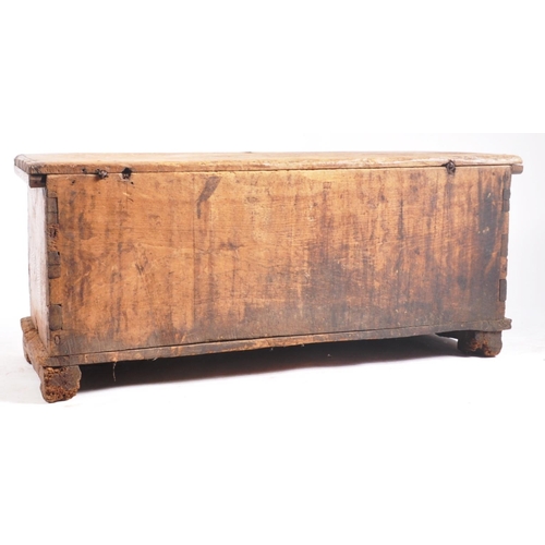 598 - A 17th century Spanish continental elm coffer blanket box chest. The trunk having hoop & clasp hinge... 