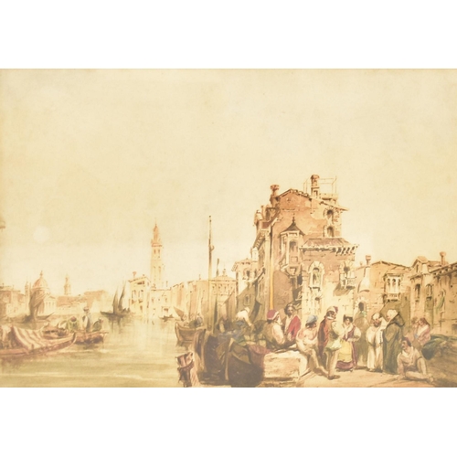 419 - Edward Pritchett (British, 1828-1864) - A Side Canal, Venice with Figures - a 19th century watercolo... 