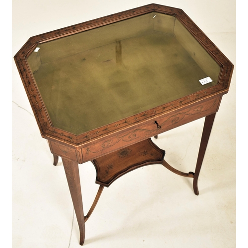 422 - An Edwardian satinwood & marquetry inlaid bijouterie table cabinet in the style of Edwards & Roberts... 