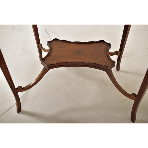 422 - An Edwardian satinwood & marquetry inlaid bijouterie table cabinet in the style of Edwards & Roberts... 