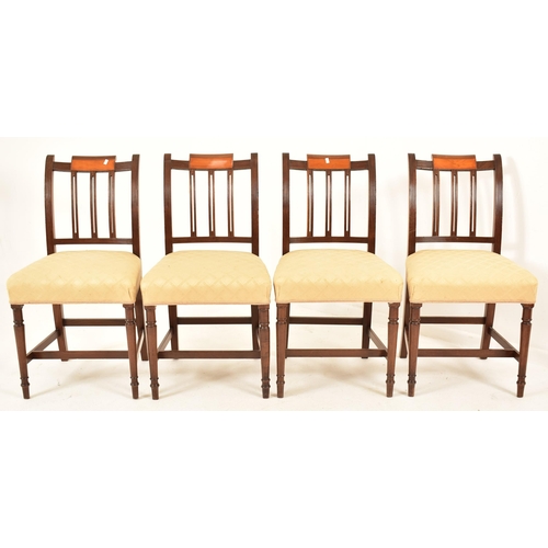 425 - A set of twelve George III early 19th century mahogany dining chairs. Each chair having an inlaid ba... 