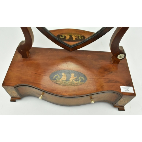 426 - A George III early 19th century mahogany & satinwood stencil decorated toilet dressing swing mirror.... 