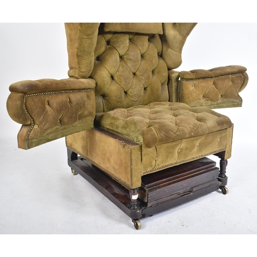 455 - A late Victorian 19th century Foot's Patent oak and suede leather upholstered metamorphic wing armch... 