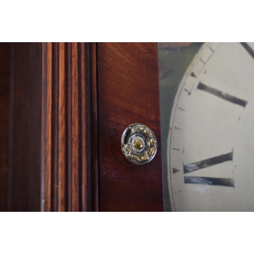 458 - A 19th century oak and flame mahogany moon phase action longcase clock by James Brindley of Newcastl... 