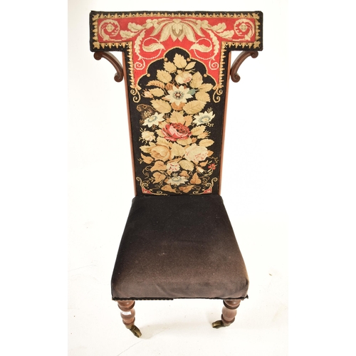 466 - A Victorian 19th century mahogany prayer / prie dieu chair. The chair having a blue velour overstuff... 