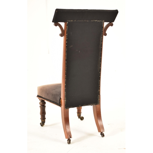 466 - A Victorian 19th century mahogany prayer / prie dieu chair. The chair having a blue velour overstuff... 