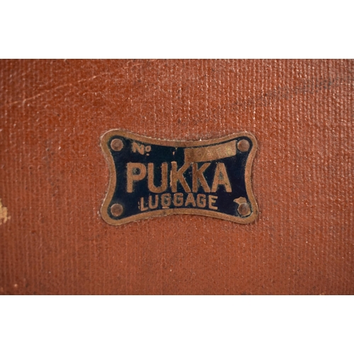 467 - Harrods, London - An early 20th century Pukka Luggage leather strapped & canvas travel suitcase lugg... 