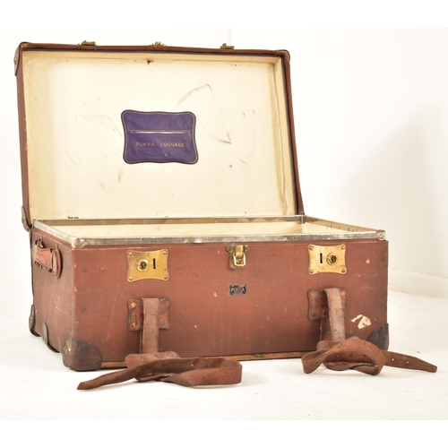 467 - Harrods, London - An early 20th century Pukka Luggage leather strapped & canvas travel suitcase lugg... 