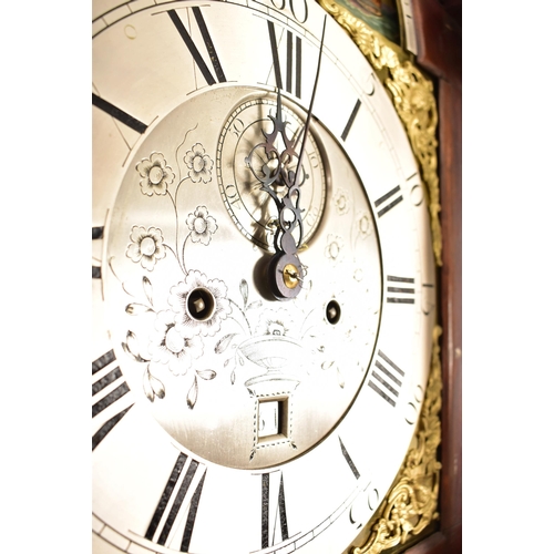 480 - A George III early 19th century flame mahogany eight day movement moonphase longcase grandfather clo... 