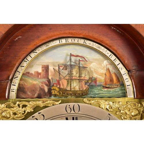 480 - A George III early 19th century flame mahogany eight day movement moonphase longcase grandfather clo... 