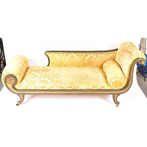 485 - An early 19th century Regency painted wood & upholstered double scroll end chaise longue. The chaise... 