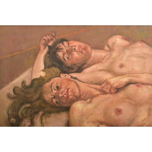 616 - In the manner of Lucian Freud (British, 1922-2011) - An original oil on canvas board nude study pain... 