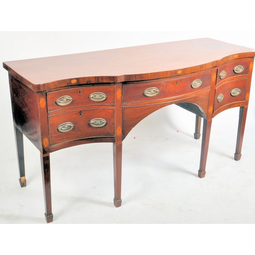 398 - A George III early 19th century mahogany inlaid serpentine front sideboard credenza / serving board.... 