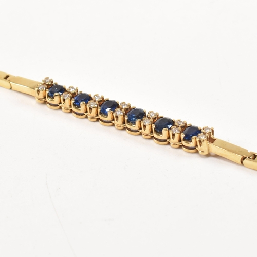 19 - 18ct gold sapphire & diamond bracelet. The braceleted formed with rectangular box links set with 6 o... 