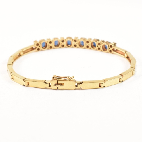 19 - 18ct gold sapphire & diamond bracelet. The braceleted formed with rectangular box links set with 6 o... 