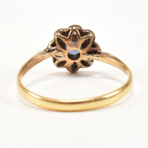 298 - A 1920s 18ct gold, sapphire and diamond cluster ring. The early 20th century ring having a central r... 