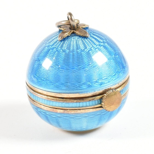 35 - An early 20th century Edwardian Swiss Plojoux  silver and enamel ball pendant watch on chain. The wa... 