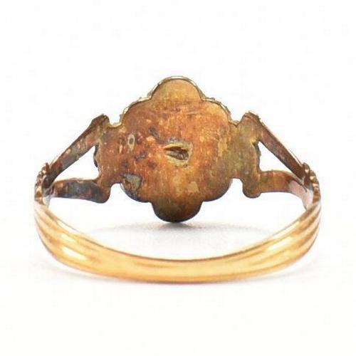 37 - A 19th century Georgian gold garnet and pearl cluster ring. The ring having flat cut garnets with be... 