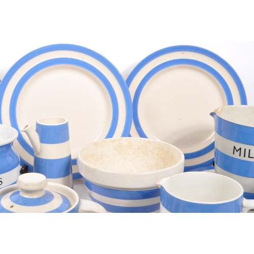 167 - T G Green - A collection of mid to late 20th century T G Green Cornish Ware blue and white striped k... 