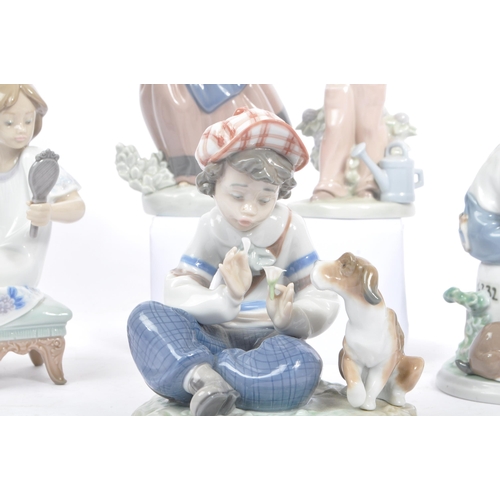 103 - Lladro - Collection of five vintage 20th century Spanish porcelain china figurines. Two depicting a ... 