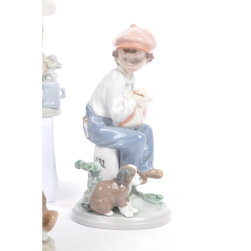 103 - Lladro - Collection of five vintage 20th century Spanish porcelain china figurines. Two depicting a ... 