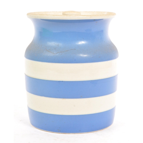 105 - Two vintage 20th Century TG Green blue and white striped ceramics. To include a lidded 'tea' jar / c... 