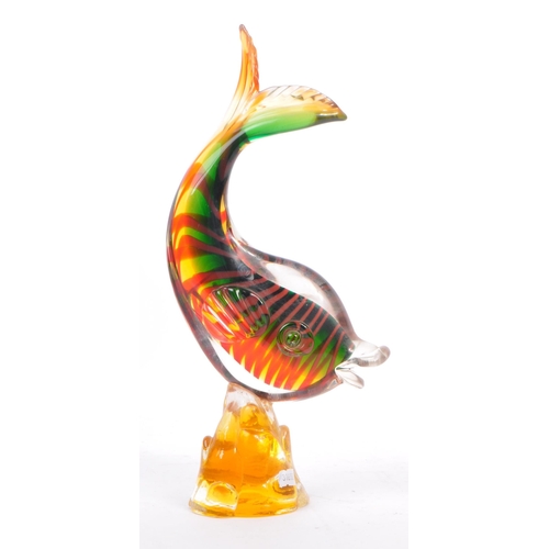 109 - A vintage mid 20th century centrepiece glass art glass fish ornament. Of orange, green and red colou... 