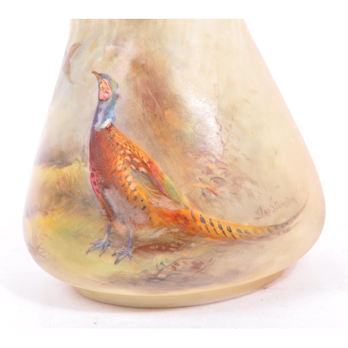 142 - Royal Worcester - James Stinton - A 20th century bone china Royal Worcester G957 squat vase, hand pa... 